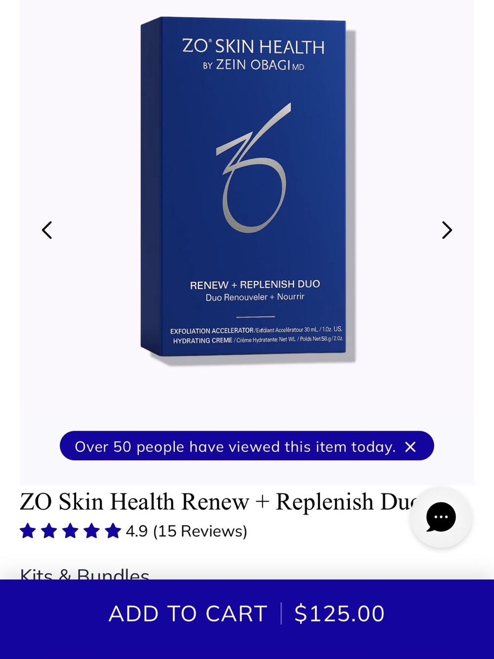 New ZO Skin Health Renew+Replenish Duo Exfoliation Accelerator &Hydrating Crème